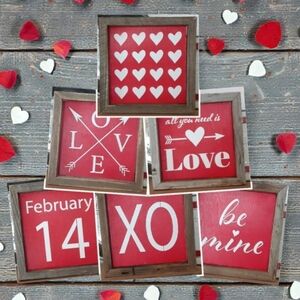 Valentines Day Rustic Wood Sign Painted Shelf Sitter Farmhouse Tabletop Decor
